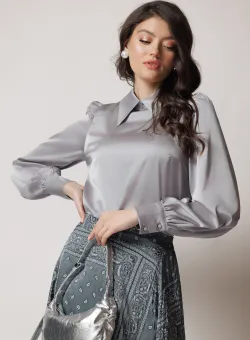 Camasa DY Fashion eleganta din satin gri