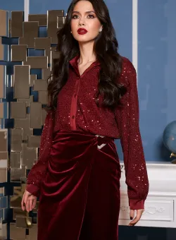 Camasa eleganta din paiete bordo