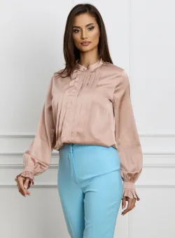 Camasa eleganta rose cu pliuri pe bust
