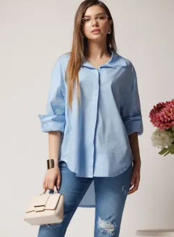 Camasa office din bumbac bleu oversize