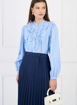 Camasa office din poplin bleu cu dungi si jabou