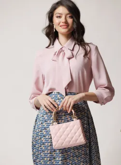 Camasa office din viscoza roz cu esarfa detasabila