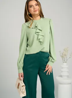 Camasa office eleganta din voal verde fistic cu volan