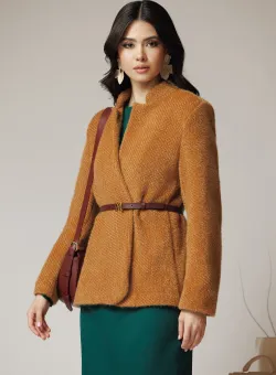 Cardigan din blanita maro camel fara inchidere