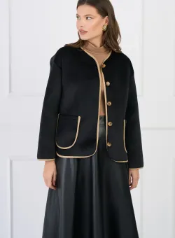 Cardigan scurt elegant din catifea negru cu benzi din fir lurex