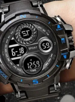 Ceas barbati sport negru cu albastru W1015