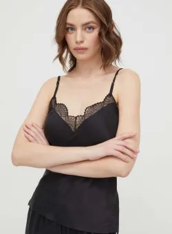 Chantelle top de pijama de mătase culoarea negru