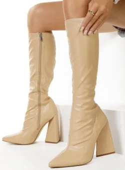 Cizme cu toc bej Tabena