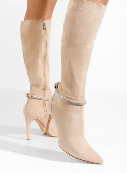 Cizme cu toc subtire Piera bej