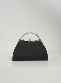 Clutch elegant din lurex negru cu maner metalic