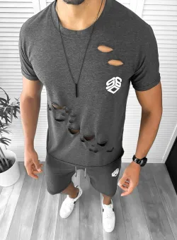 Compleu barbati tricou+pantaloni gri inchis 12775 O2-3.3