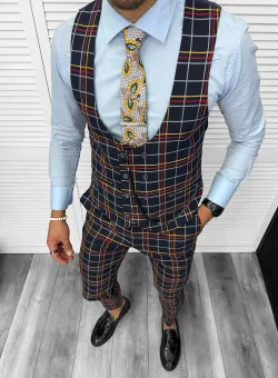 Compleu barbati Vesta + Pantaloni 12787 + Lant si cravata cadou V5-3