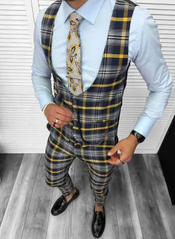 Compleu barbati Vesta + Pantaloni 13155 + Lant si cravata cadou 25-3.1