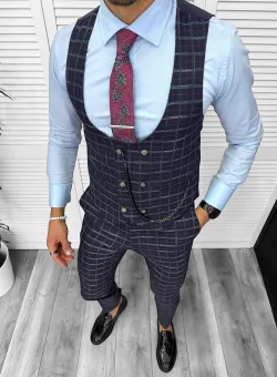 Compleu barbati Vesta + Pantaloni B5539 Lant si cravata cadou 51-2 S1