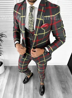 Costum barbati slim fit in carouri B7917 81