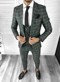 Costum barbati slim fit in carouri B8195 O2-3.2