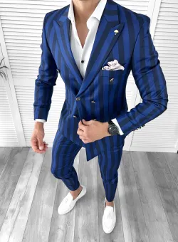 Costum barbati slim fit in carouri sacou + pantaloni 1047 14-3.3