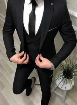 Costum barbati slim fit negru 3 piese b090 54-5