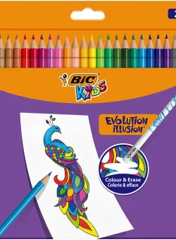Creioane colorate cu guma de sters Evolution Illusion Bic, 24 culori