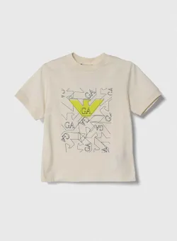 Emporio Armani tricou de bumbac pentru copii culoarea bej, cu imprimeu