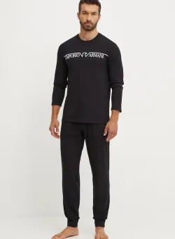 Emporio Armani Underwear pijama barbati, culoarea negru, cu imprimeu, 112033 4F516