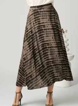 Fusta din viscoza gri cu imprimeu negru si baza asimetrica