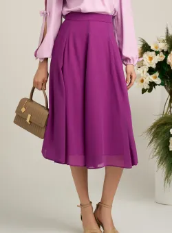 Fusta DY Fashion midi vaporoasa din voal mov