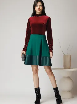 Fusta Dy Fashion office din stofa verde cu insertie din piele ecologica la baza