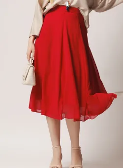 Fusta DY Fashion rosie midi vaporoasa din voal