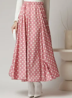 Fusta midi din satin roz cu buline