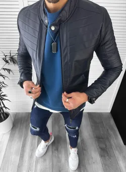 Geaca barbati bleumarin piele ecologica B2805