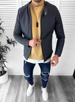 Geaca barbati bleumarin piele ecologica B2948 T2-1