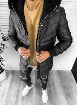 Geaca barbati de iarna grosa imblanita neagra JUN9205