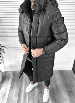 Geaca barbati de iarna neagra indigo lunga 5132