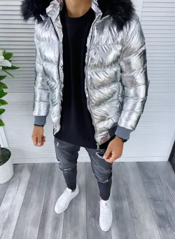 Geaca barbati groasa de iarna argintie B6782 116-3
