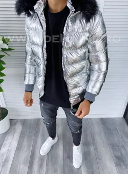 Geaca barbati groasa de iarna argintie CU MIC DEFECT DEF546 D0-4