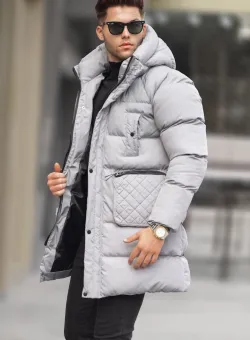 Geaca barbati groasa gri de iarna cu mic defect DEF653 D0-5