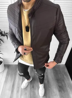 Geaca barbati maro piele ecologica B3045