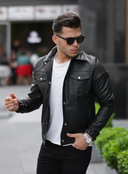 Geaca barbati neagra piele ecologica 12204