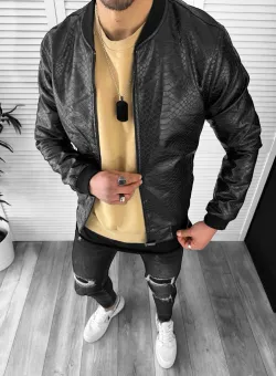 Geaca barbati neagra piele ecologica B2842 Z31