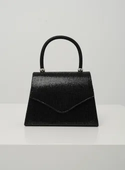 Geanta mica eleganta din strasuri neagra cu maner rotund