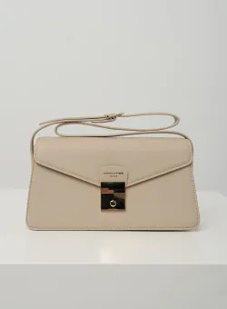 Geanta office din piele ecologica bej cu inchidere metalica