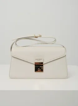 Geanta office din piele ecologica ivory cu inchidere metalica