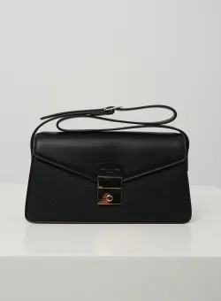 Geanta office din piele ecologica neagra cu inchidere metalica