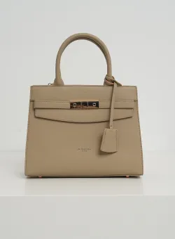 Geanta office din piele ecologica taupe cu aplicatie metalica