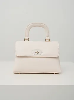 Geanta office mica din piele ecologica bej cu maner rotund