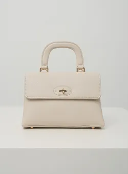 Geanta office mica din piele ecologica ivory cu maner rotund