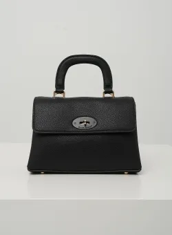 Geanta office mica din piele ecologica neagra cu maner rotund