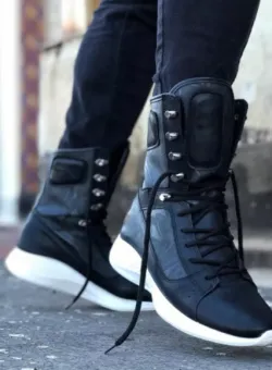 Ghete barbati negre cu talpa alb A8179 N9-1