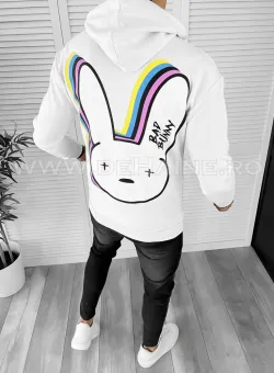 Hanorac barbati alb cu imprimeu pe spate slim fit K082 O3-5.3